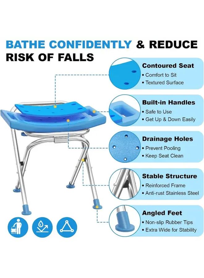 Folding Rectangular Heavy Duty Stainless Steel Bath Stool Supports 400 lbs Ideal for Elderly Disabled - Image 4